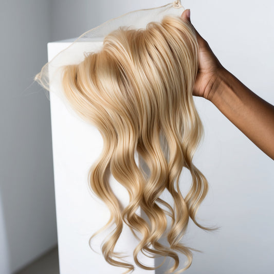 13x4 HD 613 blonde body wave frontal with soft, silky human hair and seamless lace for a natural look. Ideal for flawless blonde hairstyles.