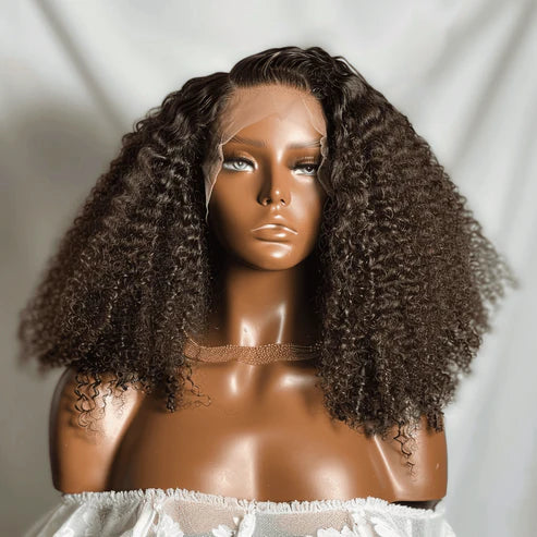 13X4/13X6 HD Lace Jerri Curl Wig with soft, bouncy curls and natural hairline on a mannequin. 100% human hair wig for a flawless curly look.