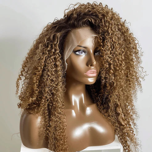 HD Lace Jerri Curl Wig with 13x4 lace front, featuring bouncy, defined curls in natural brown tones. Made from 100% human hair for a realistic look.