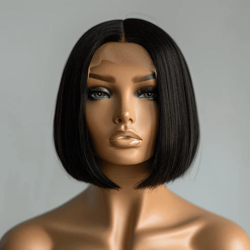 13X4/13X6 HD Straight Lace Front wig with sleek short bob cut and natural hairline, ideal for a flawless undetectable look.