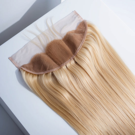 HD 613 Blonde Straight Frontal with 13x4 lace base, featuring silky, straight 100% human hair for a seamless and natural blonde finish.