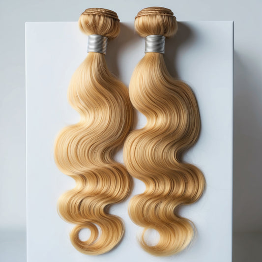 613 Blonde Body Wavy Bundle featuring silky, voluminous waves in a golden blonde tone. Ideal for natural movement and dimensional blonde styles.