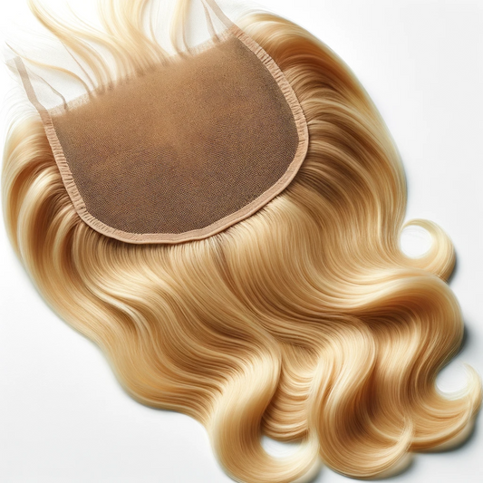 Blonde HD 5x5 7x7 body wave lace closure with silky, natural human hair. Features soft waves and transparent lace for a seamless hairline.