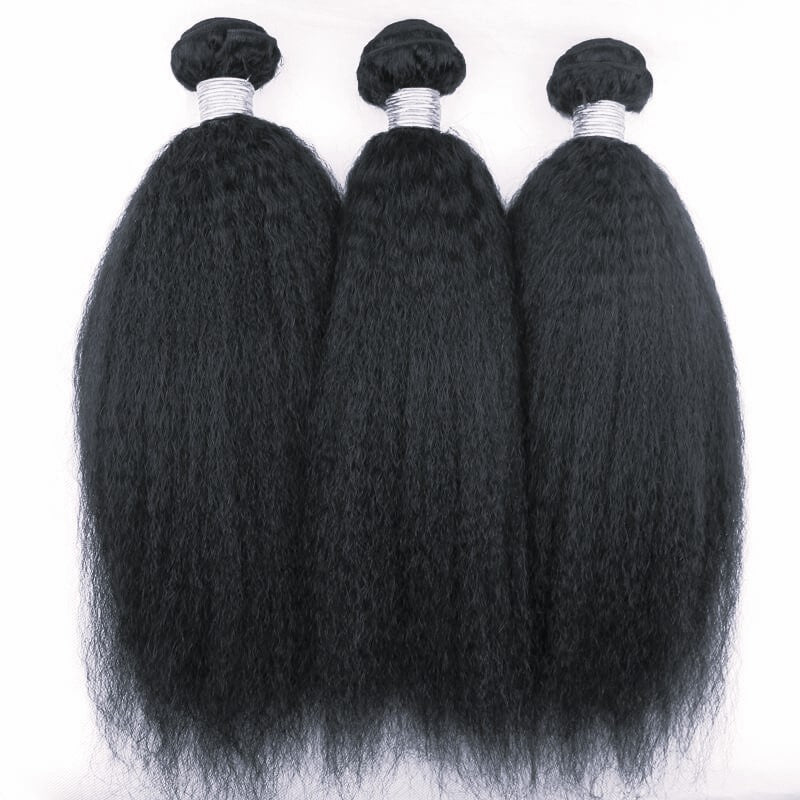 Beautiful Kinky Straight Human Hair Bundle – Soft & Natural Look with 3 thick bundles of 100% human hair for voluminous, textured styling.