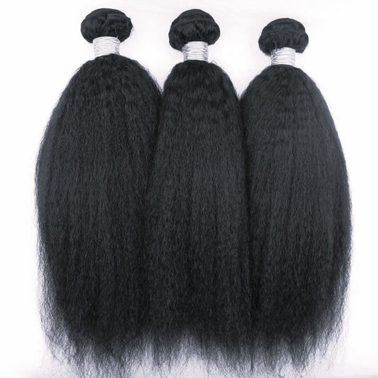 Beautiful Kinky Straight Human Hair Bundle – Soft & Natural Look with 3 thick bundles of 100% human hair for voluminous, textured styling.