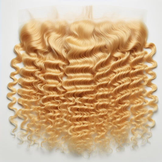 13x4 & 13x6 HD 613 Deep Wave Lace Frontal in vibrant blonde with soft, defined curls and transparent lace for a natural hairline finish.