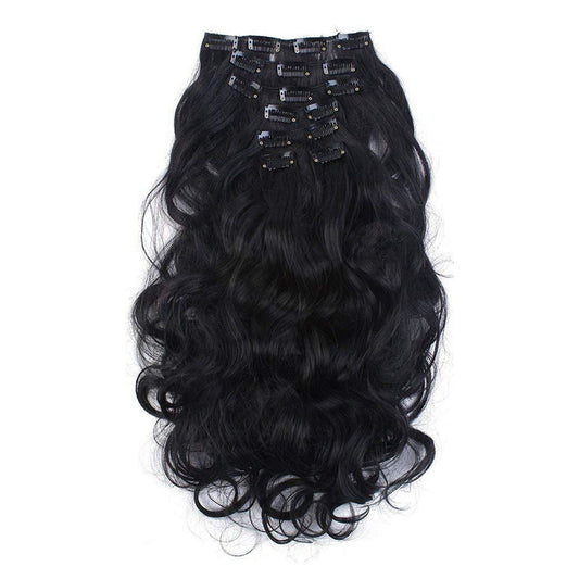 Body Wave Human Hair Bundles – 7 Pieces Set with clip-ins, offering a full, natural look with soft, wavy texture for easy styling and volume